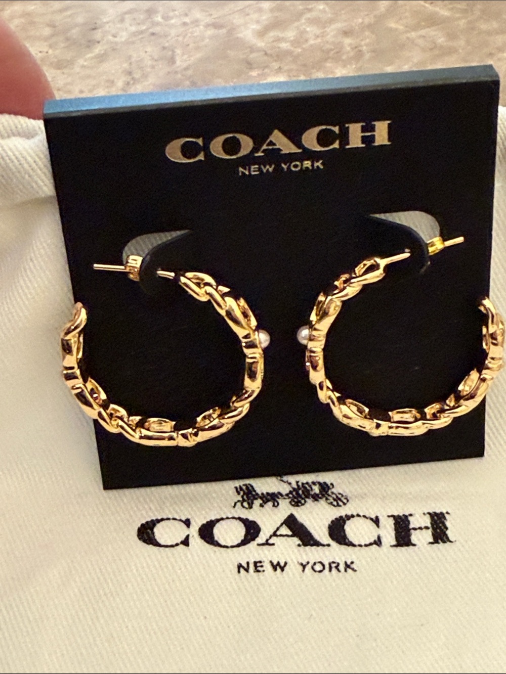 Coach Gold Chain-Link Hoop Earrings nip w dust bag